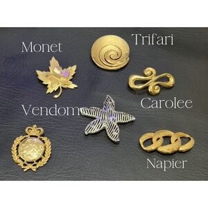 Vintage Signed Brooch Lot Vendome Monet Trifari Carolee Napier Crown Lot Of 6